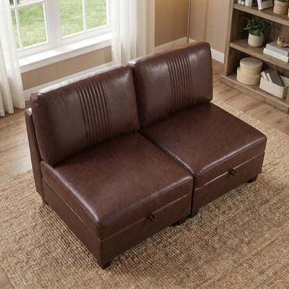 Flexible PU Modular Sofa, Convertible Shapes, Storage & Sleeper Function for Living Room-2seats