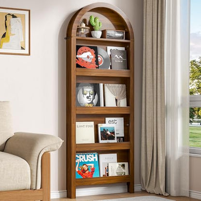 Narrow Tall Wall Mounted Bookshelf for Living Room Bedroom (Brown) - color: Brown