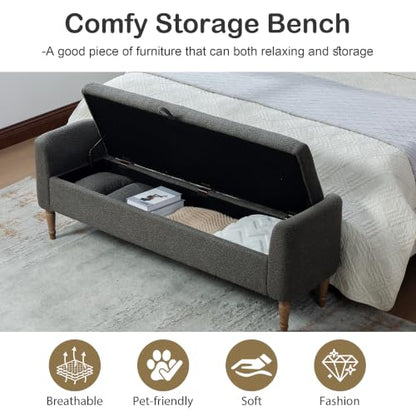 Chifee & Vingol 66" W Storage Benches End of Bed Bench with Pillow,Charcoal - color: 66"-charcoal