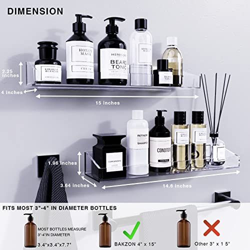 Bakzon Acrylic Shower Shelves 2 Pack – No Drill Adhesive Acrylic Bathroom Shelves, Heavy Duty Shower Caddy Holds 20 lbs, Clear Wall Mounted Shower Organizer for Inside Shower - style: Shower Caddy-Clear