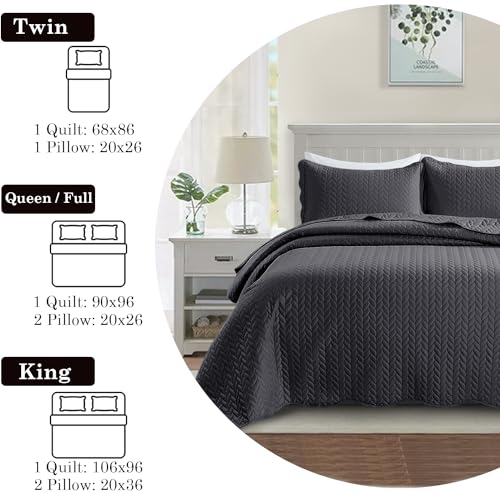 MOONLIGHT20015 Queen Quilt Bedding Set (90" x 96") - Bulk Pack of 10 Wholesale for Hotels, Guest Bedroom & Airbnbs - Lightweight Microfiber Reversible Embossed Quilts Bedspreads (Charcoal) - color: Charcoal/Dark Grey, size: Queen (10 Pack)