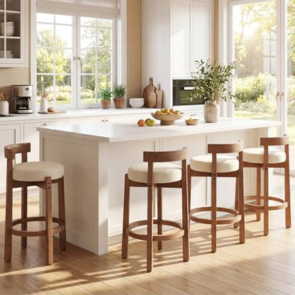 HEAH-YO Bar Stools Set of 4, 26" Linen Fabric Upholstered Counter Height Bar Stools, Modern Barstools Counter Stools with Wood Legs for Kitchen Island Dining Room Bar, Beige - color: 26.5" Beige Linen, size: Counter Height - Set of 4