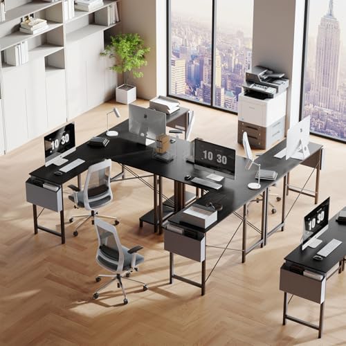 DUMOS L Shaped Desk, Gaming Desk, Corner Table, 50 Inch | Side Storage Bag, CPU Stand, Student Work PC Workstation, Home Office Bedroom for Small Spaces, Black