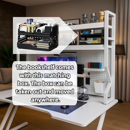 Desktop Hutch Bookshelf,White Metal Desktop Bookcase with pegboard | Desk Shelf, Countertop Storage Organizer Rack for Dorm or Office,Desktop Shelves (White, 53.1" Lx9.9 Wx39 H) - color: White, size: 53.1" Lx9.9 Wx39 H