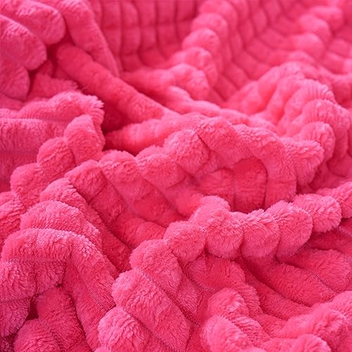 Puncuntex Fleece Throw Blanket Hot Pink 108"×90" with Square Grid Design | Super Soft Plush Cozy Flannel Throw Blanket Luxury for Couch Sofa Chair - color: Hot Pink, size: 108"×90"