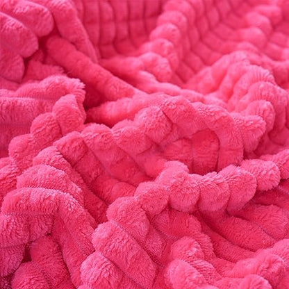 Puncuntex Fleece Throw Blanket Hot Pink 108"×90" with Square Grid Design | Super Soft Plush Cozy Flannel Throw Blanket Luxury for Couch Sofa Chair - color: Hot Pink, size: 108"×90"