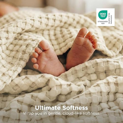 Bedsure Cooling Cotton Waffle Throw XL Blanket - Lightweight Breathable Blanket of Rayon Derived from Bamboo for Hot Sleepers, Natural, 50x70 Inches - color: 01 - Natural, size: Throw XL (50" X 70")