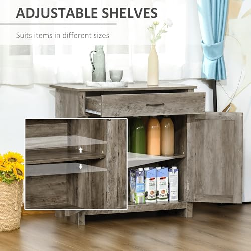 HOMCOM Farmhouse Sideboard Buffet Cabinet Barn Door Gray | Coffee Bar Cabinet, Drawer, Adjustable Shelf, Kitchen, Living Room, Entryway - color: Grey