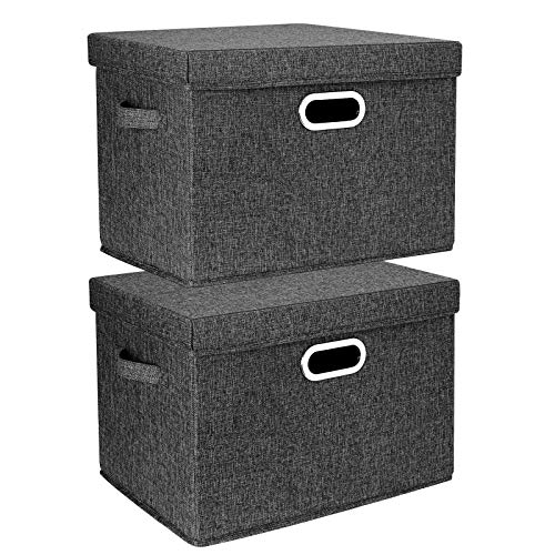 Large Storage Bins with Lids, Collapsible, Washable, Fabric Storage Boxes for Organizing, 17.3x11.8x11.4 inches, 2 Pack, Black - color: Black, size: 2-Pack Large
