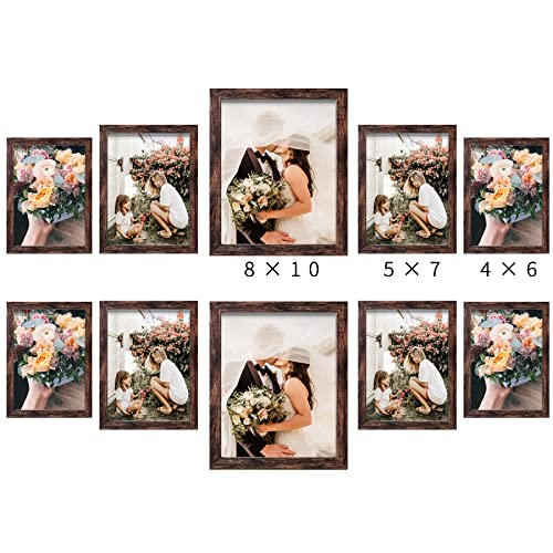 LUCKYLIFE Picture Frame Set 10-Pack, Gallery Wall Frame Collage with 8x10 5x7 4x6 Frames in Brown Finishes - color: Brown
