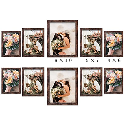 LUCKYLIFE Picture Frame Set 10-Pack, Gallery Wall Frame Collage with 8x10 5x7 4x6 Frames in Brown Finishes - color: Brown
