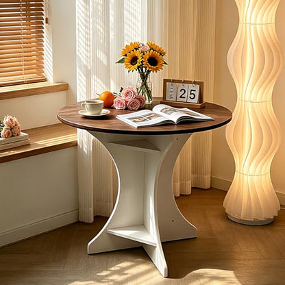 Lightdot 40" Round Dining Table Modern Circle Farmhouse Kitchen Table for 4 People Small Space Dining Room Table for Dining Room/Kitchen/Living Room, Amber Top & Pedestal Base - color: Amber