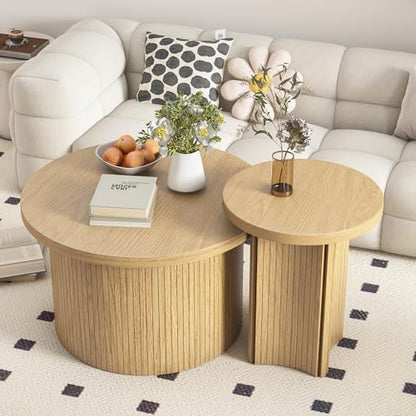 Mxtxmy Round Nesting Coffee Table Set of 2,Coffee Tables for Living Room | Round Coffee Tables with Wood Finish,Stackable Coffee Table Set,Rustic Sofa Side Table,Living Room Bedroom (Large Size) - color: Large Size