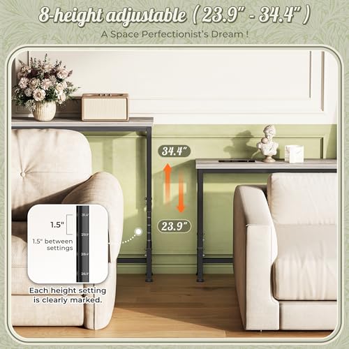Huuger 102.4 Inch Sofa Table with Power Outlets, 23.9’’-34.4’’ Height Adjustable Range, Behind Couch Table with USB-C Ports, Sofa Tables Narrow Long, Skinny Console Table, Small Spaces, Oak - color: Oak, size: 102.4''W x 23.9''-34.4''H