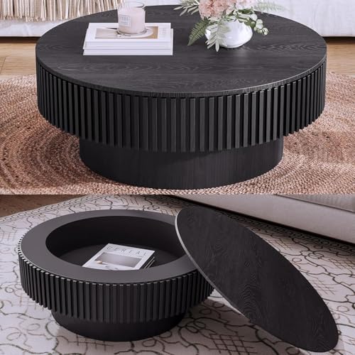 JUSTONE 31.5" Round Coffee Table,Farmhouse Wood Coffee Table with Storage for LivingRoom,Apartment,Office,Black - color: 31.5'' - Black-6