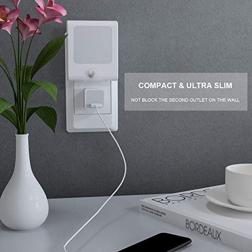 MAZ-TEK Plug in Motion Sensor Lights with Adjustable Brightness,Warm White Motion Activated Led Night Light for Hallway, Stair, Corridor, Kitchen, Living Room, Garage, Basement, Utility Room,2 Pack