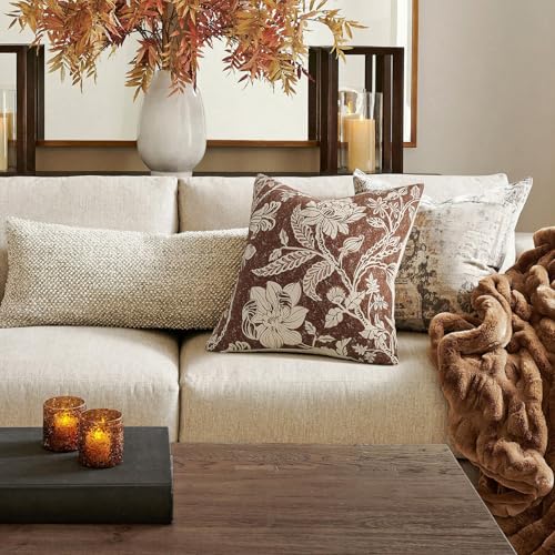 Chocolate Brown 18x18 Floral Decorative Sofa Couch Throw Pillow Covers | 100% Cotton,Set of 2 Panels,Lumbar Pillow,Rectangle,Print Patterned,Living Room Bedroom Office,Boho Modern Retro Farmhouse - color: Bf-chocolate Brown, size: 18" x 18" (Pack of 2)