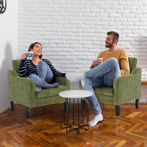 VINGLI Chair Olive Green Upholstered Chenille Accent Chair for Living Room, Bedroom, Mid-Century Modern Arm Chair Comfy Reading Chair with Scooped Arms - color: Olive Green