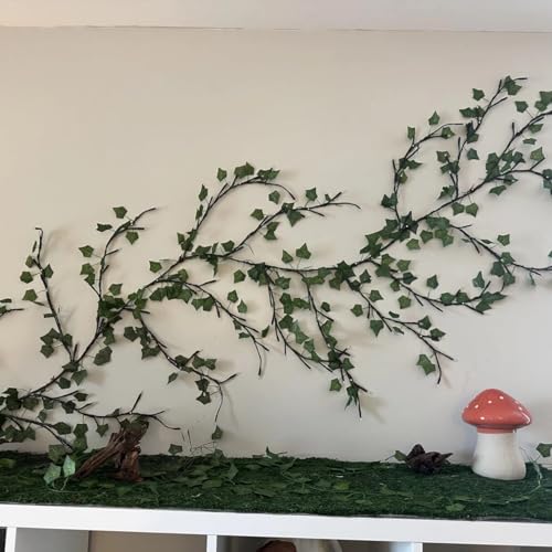 NIDISETPJAS Enchanted Willow Vine Lights with Ivy Vine, 18 Branches 144 LEDs Ivy Garland for Bedroom, Wall, Garden, Party, Wedding, Room Decor (Ivy Vine) - color: Brown-with Leaf, size: 1 Pc