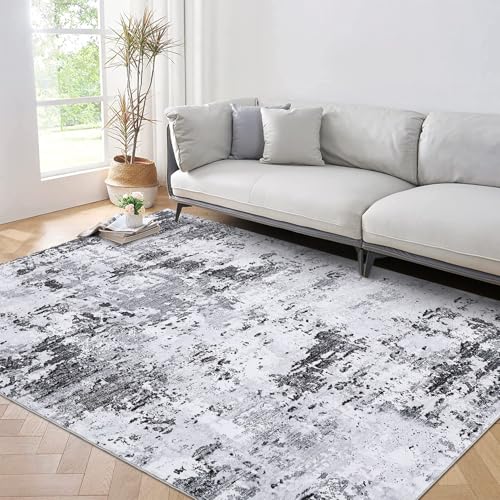 ROYHOME Abstract Area Rug 4x6 for Bedroom Dining Room, Grey | Stain Resistant Carpet Modern Abstract Rugs Ultra Soft Indoor Floor Cover Low Pile Thin Rug for Living Room Office - color: Grey, size: 4' x 6' (Rectangular)