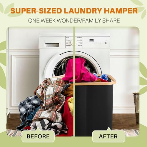 160L Laundry Hamper with Lid, 3 Section Laundry Basket with 3 Removable Bag | Clothes Hampers for Laundry with Bamboo Frame Handle, Large Dirty Clothes Hamper for Laundry Room, Bathroom, Bedroom, Black - color: Black, size: 160L