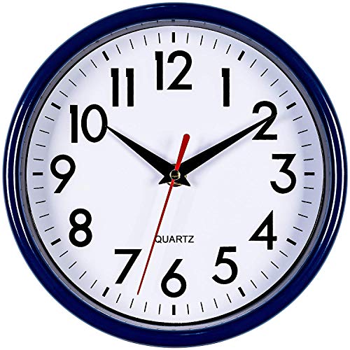 Bernhard Products Navy Blue Wall Clock 8" Silent Non-Ticking Quality Quartz Battery Operated Small Clock for Boys/Kitchen/Classroom/Office/Nursery Room Easy to Read - color: Navy Blue