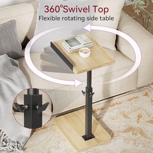 IBUYKE C Shaped Side Table, Angle Adjustable, 360° Swivel Height Adjustable End Table for Small Spaces, for Phone Computer & Tablet, Modern Small Coffee Snack Table for Sofa/Bed, Natural UTVT004R | 360° Swivel Height Adjustable,Side End Table for Small Sp
