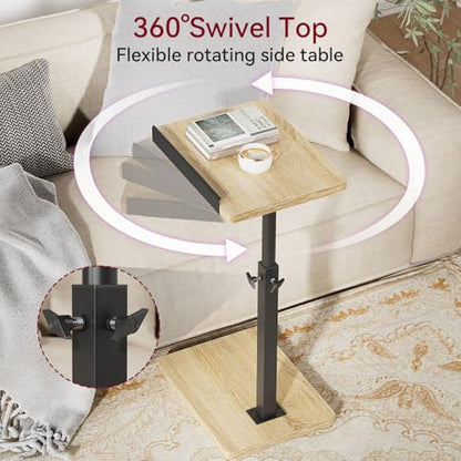 IBUYKE C Shaped Side Table, Angle Adjustable, 360° Swivel Height Adjustable End Table for Small Spaces, for Phone Computer & Tablet, Modern Small Coffee Snack Table for Sofa/Bed, Natural UTVT004R | 360° Swivel Height Adjustable,Side End Table for Small Sp