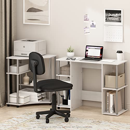 Furinno JAYA Desk, 38.4" Wide Gaming Desk, Computer Study Desk, Office Desk with Side Shelves, Open Storage, for Home Office, Bedroom, Dorm, Study Room, White Oak/Stainless Steel - color: White Oak/Stainless Steel
