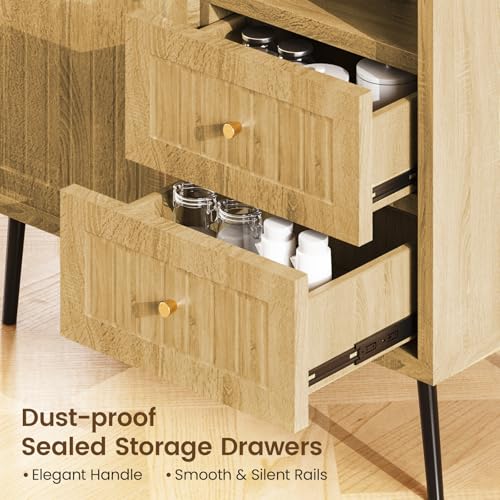 Wood Sideboard Cabinet - Slim Buffet Cabinet with Storage & Drawers | Modern Coffee Bar Cabinet, Small Narrow Accent Credenza with Door, for Kitchen, Dining Room, Entryway, Living Room - color: Natural