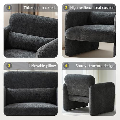 33.9'' Upgrade Lambswool Fabric Accent Chair with Arms, Modern Single Sofa Chair Armchair Upholstered Comfy Reading Arm Chair for Bedroom, Living Room,Gray - color: Dark Gray, size: 30.31"D x 33.9"W x 31.5"H