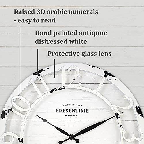 13" Farmhouse Series Wall Clock | Quartz Movement, Shiplap Style, Raised 3D Arabic Numeral, Antique Distressed White - color: Antique Distressed White, size: 13 inch