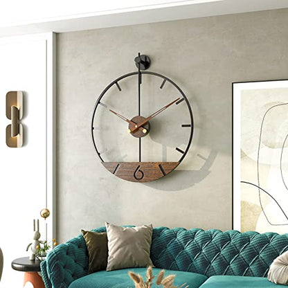 Modern Wood Walnut Dial Wall Clock, Large Simple Wall Decor Metal Frame Silent Non Ticking Clock for Living Room Decor, Kitchen, Bedroom, Study Decoration, Handmade Home Gift Idea, 26.4 in - size: 3.X-Large 26.4In(67cm)
