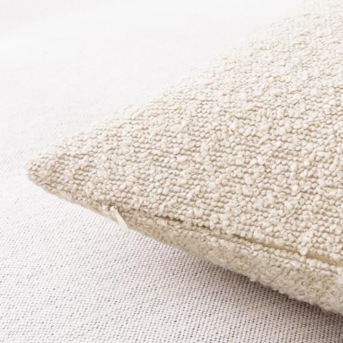 Mixhug Decorative Boucle Throw Pillow Covers, Beige, 18 x 18 Inches, Pack of 2 - Neutral Textured Boho Pillow Covers for Couch and Bed - color: Beige, size: 18" x 18" (Pack of 2)