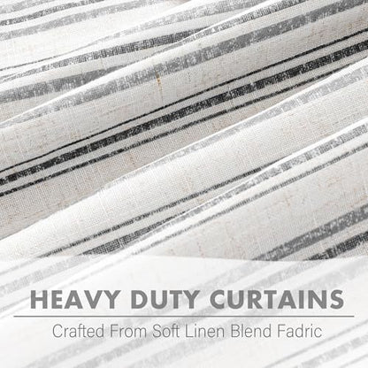 MYSKY HOME Striped Curtains 100% Blackout 63 Inches Long Black Stripe Farmhouse Rustic Linen Blended Double Layer Curtains for Bedroom Patterned Drapes, Grommet, 2 Panels, 52" Wide - color: B-black/Blackout, size: 52"W x 63"L (Pack of 2)