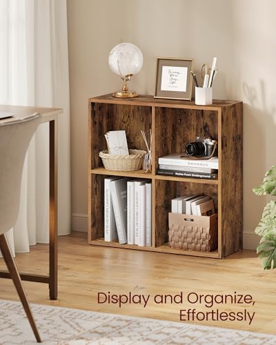 VASAGLE Bookcase Cube Shelf with 4 Compartments, 9.4 x 26 x 26 Inches | Bookshelf storage shelf, Rustic Brown, CUSTOS Collection, ULBC476K01 - color: Rustic Brown, size: 4 Cubes (9.4"D x 26"H), style: 1 Pack