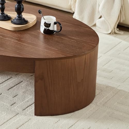 42.24” Modern Oval Coffee Table, MDF Center Table, Conference Table, Minimalist Accent Dinning Coffee Table for Living Room, Apartment,Office,Courtyard,No Assembly.(Walnut) - color: Walnut-f