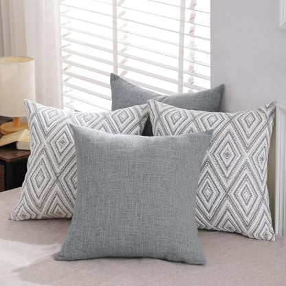 HPUK Throw Pillow Covers 18x18, Set of 4, Grey Textured Couch Pillow Covers | Polyester fabric, patterned and solid designs, hidden zippers, machine washable, for sofas and beds, inserts not included - color: Grey, size: 18" x 18" (Pack of 4)