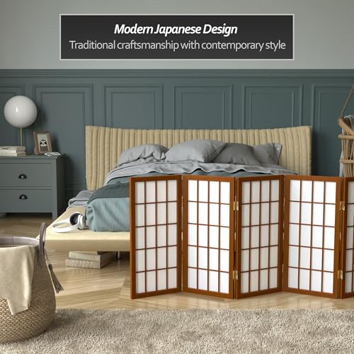 2 ft. Short Desktop Window Pane Shoji Screen - Walnut - 5 Panels - color: Walnut, size: 5 Panel