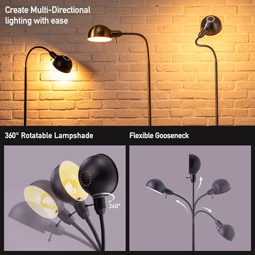 O'Bright Adjustable Floor Lamp with Flexible Gooseneck and Rotatable Shade, E26 Socket, 10-Inch Base - Ideal for Reading, Bedside, Living Room, Black - color: Black