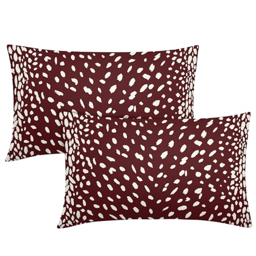 Antelope Burgundy Red Lumbar Pillow Covers 12X20 Inch Neutral Animal Faux Fawn Decorative Pillow Cases Modern Euro Cotton Linen Throw Pillows Set of 2 Farmhouse Home Decor For Couch Porch Outdoor - color: 5-burgundy Red, size: 20" x 12" (Pack of 2)