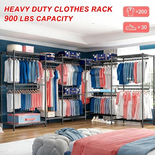 Raybee Clothes Rack,Clothing Racks for Hanging Clothes 900LBS Capacity Heavy Duty Portable Closet with 5 Hanger Rods & 8 Shelves for Walk-in Closet,Apartment - color: Black, style: Clothing Rack Only