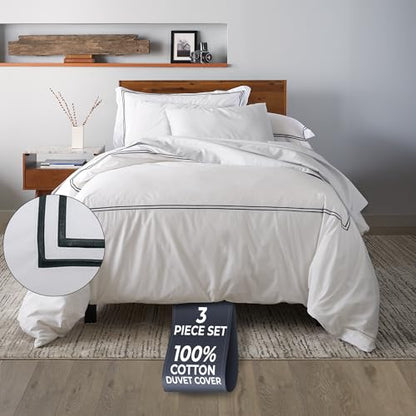 Ella Jayne Twin Duvet Cover 100% Cotton Percale Soft Black Design 2 Pcs | Duvet Cover Twin | Soft Cotton Percale | 68 x 90 Inch Cover | Includes 1 Matching Pillow Sham | Black Design - color: Black, size: Twin/Twin XL
