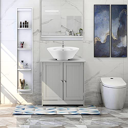Bonnlo Pedestal Under Sink Storage Bathroom Vanity with 2 Doors Traditional Bathroom Cabinet Space Saver Organizer 23 5/8" x 11 7/16" x 23 5/8" (L x W x H) (Grey) - color: Grey