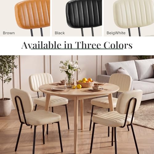 Dining Chairs Set of 2, PU Leather Upholstered Kitchen Chairs | Metal Legs, Mid Century Shell Style Backrest for Dining Living Room, Beige White - color: Beige White, size: Set of 2