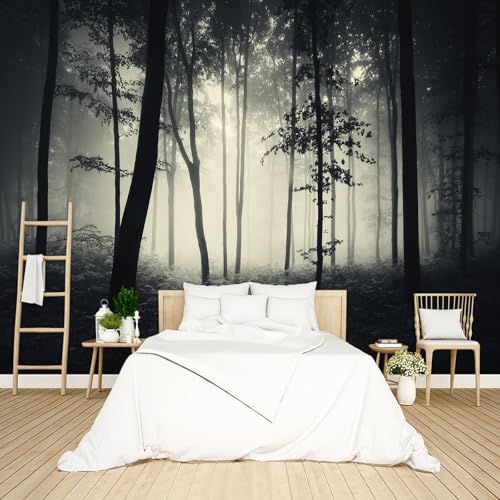 Dark Enchanted Misty Forest Wallpaper Peel and Stick wall Mural for Bedroom Living Room - 85"x118" - color: B04, size: 85"x118"