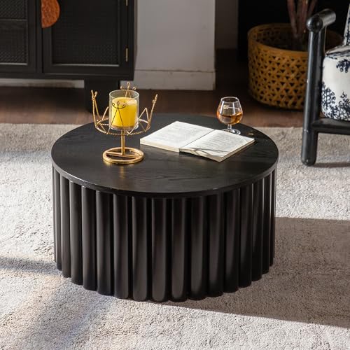 27.56" Round Lift-Top Coffee Table with Hidden Storage & Sturdy Pedestal, Modern Wooden Center Accent End Tea Table, No Need Assemble, Black - color: 27.56" Round Lift-top, Black