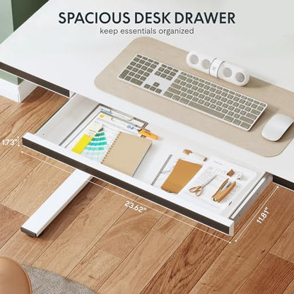 FLEXISPOT One-Piece 48" Standing Desk with Acrylic-Front Drawer, Fast-Assembly Ergonomic Sit-to-Stand Desk with MDF Top, 4 Height Memory Presets Touch-Control, Home Office Computer Workstation, White - size: 48"White+black