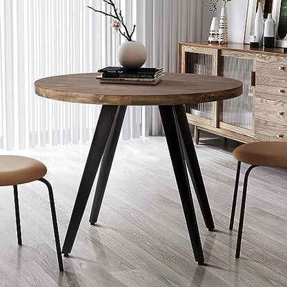 Round Dining Table for 2, 31.5" Small Kitchen Circle Table Space-Saving | Rustic Brown Mid-Century Modern with 1.4" thick Walnut-grain Top, Kitchens, Dining Rooms, Apartments, Breakfast Nooks - color: Rustic Brown