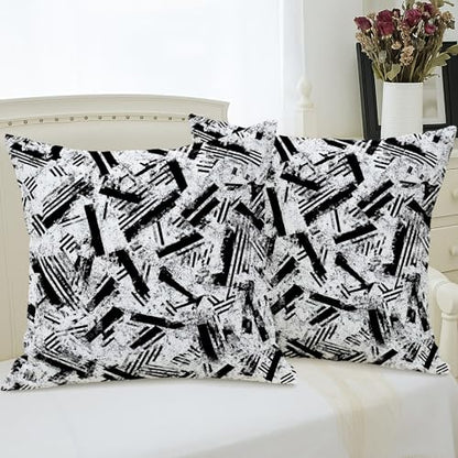 Stripes Throw Pillow Covers Set of 2, Modern Abstract Brush Patterns Texture None Black Soft Velvet Washable Square Pillow Cases for Living Room Bedroom Loft Office Car Decor 22x22 Inch - size: 22" x 22" (Pack of 2)